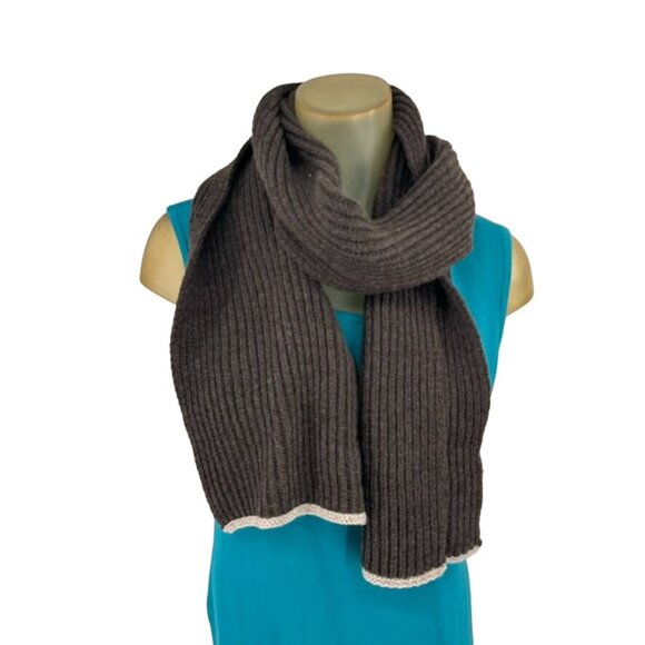 Coyuchi Brown Ribbed winter 100% Wool sweater Scarf  wrap 9 X 70 - Picture 1 of 6